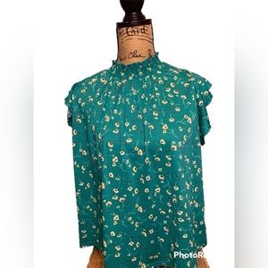 Melloday Green Floral High Neck Top Size M